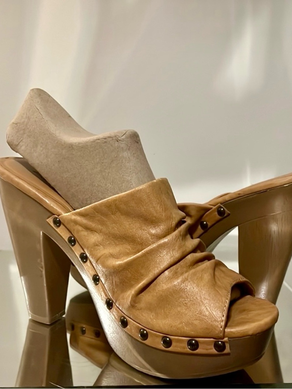 Tan Platform Mule with Stud Detailing - Women